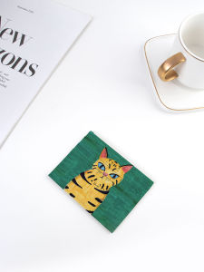 Cute Cat Cartoon Leather Card Holder Ultra Thin High Capacity Ladies Wallet Simple Design Bus Card Sleeve Square Shape