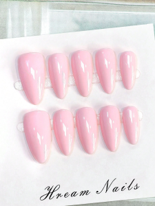 10pcs Handmade Solid Pink Press On Nails Almond Long Glossy Sweet Fake Nails Minimalist Decor False Nail