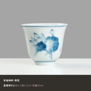 Hand-Painted Small Ceramic Tea Cup Chinese Style Blue And White Porcelain Gongfu Tea Set Mud Stamp White Porcelain Owner Cup
