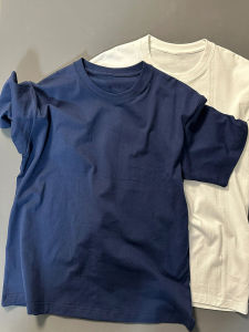 PAIBOLI | Dark Blue Silk Cotton Short Sleeve Womens T-shirt American Style Summer New Loose Elastic Base Shirt Korean Version Top