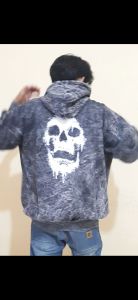 Jaket Black SandWash || Hoodie Gambar Tengkorak Font Acak | Sweater Distro Premium Quality (Pria & Wanita) Terbaru
