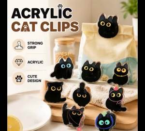 8pcs Cute Cartoon Black Cat Acrylic Brooch Set Creative Animal Design Badge Pins for Backpack Jacket Jewelry Decoration