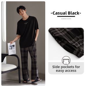 JIALEFEN | Summer Cotton Lightweight Mens Sleepwear Set