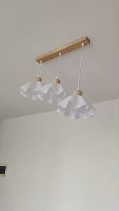 Hanging Light Milky White Acrylic Flowers Chandelier Modern Design 3 Heads Adjustable Wood Art Pendant Light for Bedroom Living Room Dining Room Kitchen Bar Bedside Ceiling Lights