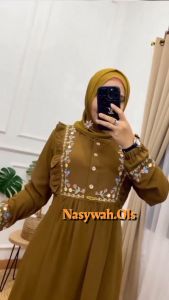 Viera Dress - Gamis Terbaru 2023 Kekinian Variasi Bordir Mewah Timbul Simple dan Elegan Model Ibu Ibu dan Anak Muda Sekarang Gamis Putih Kondangan Terbaru 2023 Dress Wanita Korean Style Cantik Kekinian Baju Muslim Wanita Remaja Model Baru-Nasywah.Ols
