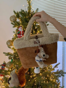 Furry Tote Bag Womens Handbag Double-Sided Lamb Fur Simulation Vegetable Basket Soft Handle Casual Style Medium Size Artificial Leather