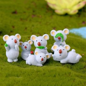 New 6 Pcs/Set Different Style Lovely Koala Bear Mini Animal Model Figurine Home Room Decoration Micro Landscape Resin Crafts
