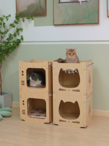 Lovinland Pet Wooden Cat House Corrugated Cat Scratch Board Removable Scratching Pad with Buckle Design Durable Easy to Clean No Odor Ideal for Scratching and Resting