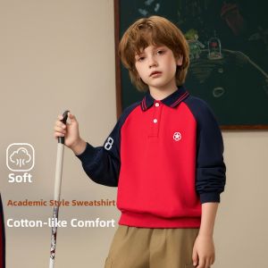 Ask Junior | Polo Collar Colorblock Red Academic Style Boys Sweatshirt
