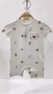 Bộ liền thân bodysuit cộc tay cổ trụ họa tiết dễ thương cho bé sơ sinh Boube vải Cotton organic thoáng mát- Size 0-12M
