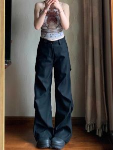 Quần Ống Rộng Xếp Ly American High Street Dáng Rộng Cho Nữ Mùa Hè Thường Ngày Quần Công Sở Cạp Cao Dáng Rộng