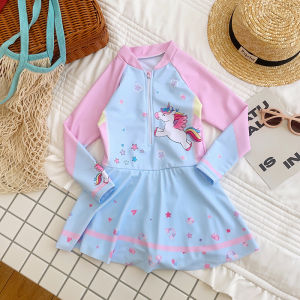 Đồ Bơi Bé Gái Đồ Bơi Liền Thân Kiểu Váy Chống Nắng Dài Tay Trẻ Em Bộ Bơi Nhanh Khô Trẻ Em Lớn Nhỡ Bé Gái Đáng Yêu