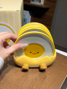 Cute Creative Ceramic Egg Shaped Snack Plates With Holder Food Grade Small Dish For Fruit Dessert Side Dishes Home Tableware