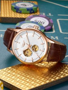 Automatic watch elegant skeleton waterproof mechanical watches leather simple rome mens watch men gift