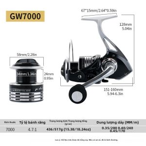 Máy Câu Cá Huidiao Siêu Bền Cỡ 1000-7000 Tay Quay Kim Loại Bền Chắc 4+1BB Hệ Thống Zero-Play Mượt Mà Dùng Cho Biển Sông Hồ.