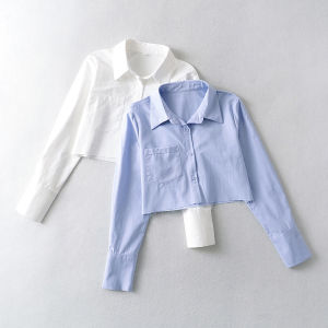HOÀN TIỀN 20% - Áo Sơ Mi Nữ Croptop Thiết Kế Dài Tay Form Rộng Phối Túi Ngực Phong Cách Ulzzang Thời Trang JayS SO MI NU 029