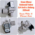 Elbow Knee Solenoid Selenoid Valve 220v 220 volt 3/4” 0.75 inch Kran Air Elektrik  utk Hidroponik RO Mesin Cuci dll. 