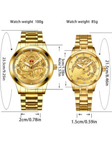 2Pcs/Set Couple Watch Fashion Dragon Phoenix Watch Back Light Water-Resistance Luxury Men Women Quartz Watch Valentines Day Gif