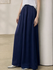 Roey s house | Luxurious Smooth Deep Blue Flow High-Waist Slimming Casual Pants
