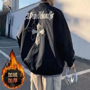 Vintage American Baseball Jacket Mens Thin Cross Design Retro Style Youth Outerwear Fashionable Streetwear Alternative