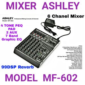 Mixer ASHLEY MF-602 Original Ashley MF602 99DSP Reverb MF 602 Ashley 6 CH MP3 BLUETOOTH
