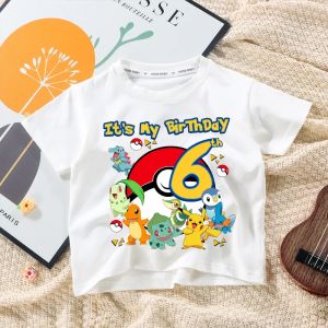 Bandai | Pikachu Pokemon Kids Cotton T-shirt Anime Cartoon Print Summer Breathable Loose Kawaii Casual Tops Birthday Gift