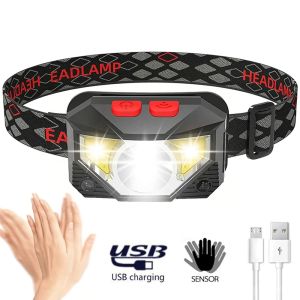 Powerful LED Sensor Headlamp USB Rechargeable Headlight Led Head Torch Camping Search Light Head Flashlight for Fishing Lantern