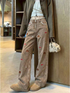 YIKEMAI | Lace Trimmed High Waist Denim Pants
