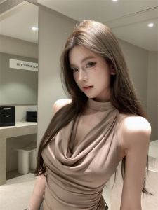 Slim Fit Short Sleeve Ruched Neck Tie Vest Womens Summery Fashion Backless Outerwear for 18-24 Birthday Parties