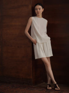 hacikis | Fresh Slim Striped Loose Fitted Thin Back Vest Shorts Set