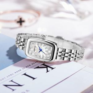 Đồng hồ nữ Rebirth hợp kim mặt vuông dây đúc đặc chống xước chống nước tốt