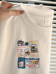 Cotton Short Sleeve T-Shirt Women Loose Fit Summer New Style White Large Size Shoulder Upper Body Cartoon Character Collaboration