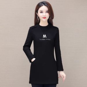 Middle-Aged Women Long Velvet Padded Bottoming Shirt Western Style Ladieswear Winter Thick Fashion Trendy Sweater Thermal Dress