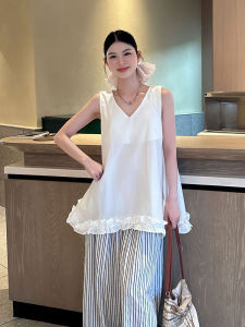 YUFUQING | Korean Lazy Style Loose Sleeveless Shirt 2025 Summer New Fashion Commute Vest Top Wooden Edge Design High Waist Long Pants