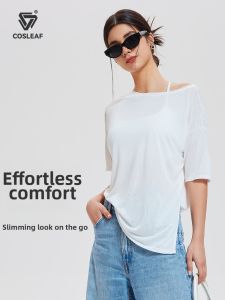 COSLEAF | Loose Slimming Short Sleeve Womens Yoga Tunic