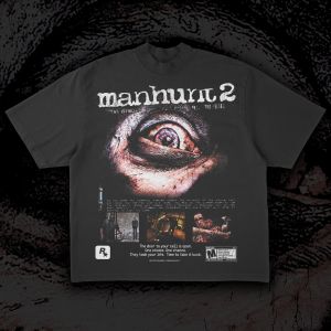 Manhunt Black Short Sleeve Women Men Oversized Y2k T Shirts Thriller Horror Game Tee Summer Cotton Casual Female Male Clothing