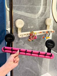 Bathroom Towel Rack Adhesive Wall Mount No Drilling One Piece Storage Organizer Plastic Towel Holder Home Cleaning Tool