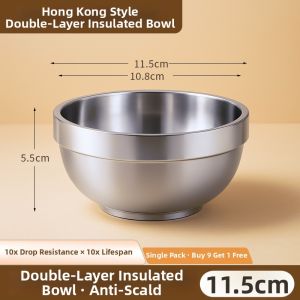 HANXIAO | Double Layer Food-Grade Stainless Steel Bowl Anti-Scald