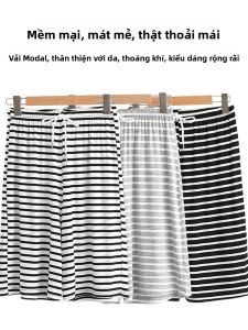 Quần Ngủ Sọc Modal Rộng Rãi Cho Nữ Mùa Hè Mỏng Ống Đứng Quần Dài Ống Rộng Cỡ Lớn Quần Mặc Nhà Cạp Cao Quần Ngắn Năm Inch