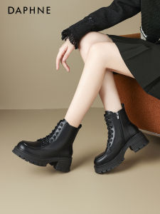 Daphne Black British Style Motorcycle Boots Womens 2024 New Early Autumn Hot Thick Bottom Short Single Boots