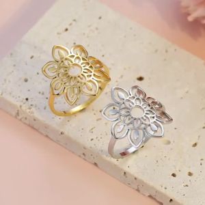 Manhattan Lotus Womens Ring Stainless Steel Aesthetic Silk Bohemian Fashion Ring Engagement Wedding Jewelry Gift
