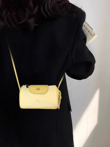Yellow Cylinder Womens Bag 2025 New Summer Fashion High-End Small Versatile Crossbody Pillow Bag Soft Leather Zipper Closure
