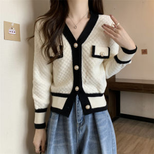 Wanita Rajut Sweater Lengan Panjang Longgar Cardigan Pendek Atas