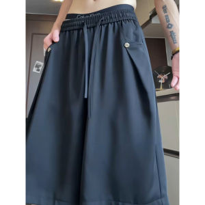 Quần Short Công Sở Màu Đen Mỏng Bằng Lụa Băng Rộng Rãi Mùa Hè Thường Ngày Cho Nam Quần Dài Năm Điểm Quần Dài Vừa Phải