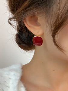 good 999 Fashionable Red square temperament earrings ES63697