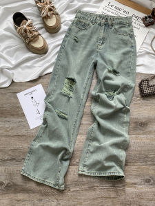 กางเกงยีนส์ทรงหลวมเอวสูง ทรงตรง ปักลาย สำหรับผู้หญิง กางเกงขายาวทรงบาง ฤดูร้อน ใหม่ 2025 ย้อนยุค สไตล์สตรีท เทรนด์ใหม่