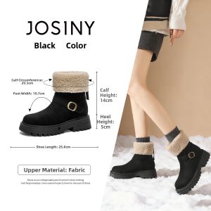 Josiny | Fur-lined Thicker Buckle Snow Boots Female Increase Height Short Boots