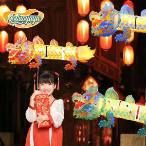 Aoduoyaya Dragon Handheld Paper Dragon 3D Origami Dragon Dragon Diy Chinese New Year Crafts Dragon Figurine Red Lantern