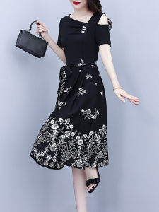 DAIXIANGFEIZI | Elegant Floral Dress for Short Women Large Size Mid-Length