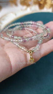 Vòng tay quấn 3 đá Fluorite trong trẻo size 4.5 li phối charm trái tim nhỏ ngoan xinh yêu không kén mệnh | Hoa Minh Gem